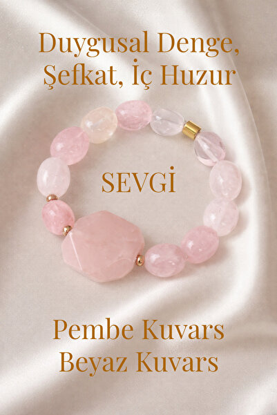 Nill Taşş Doğal Pembe Kuvars Taşlı Bileklik Kadın – Sevgi Enerjisi, Şık & Zar...