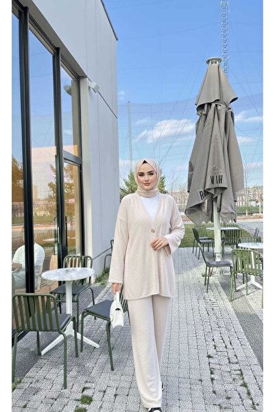 Bluezade Kadın V Yaka Rahat Kesim Düğmeli Alt-Üst Takım