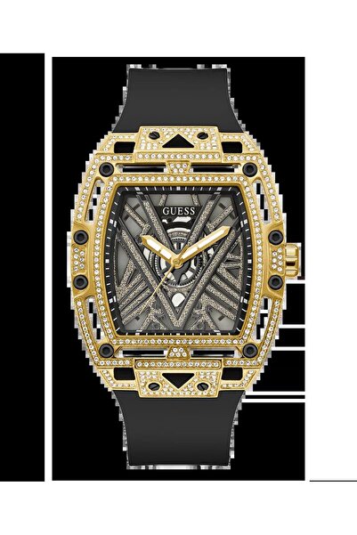 Guess ساعة رجالية تناظرية باللون الأسود والذهبي
