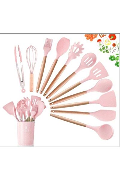 Generic 11-piece silicone cooking utensil set, pink