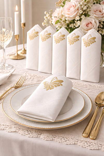 desicap Simli gold Keten Peçete 34x34 cm – Söz Nişan Masa Peçetesi, Davet Sof...