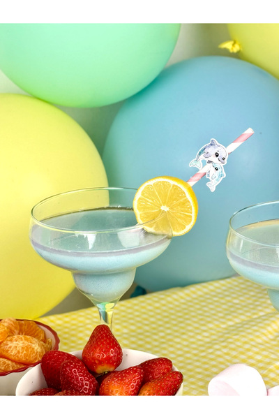 Flu Party مجموعة شفاطات بتصميم عالم البحار - شفاطات للحفلات مع شكل لؤلؤة صغير...