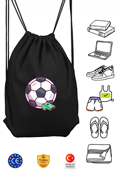 Atelier Print Futbol Topu Unisex Siyah İpli Spor Sırt Çantası
