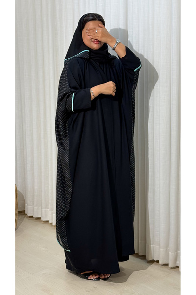 Ms Summer abaya, half-bisht style, Korean internet fabric with polka-dot chif...