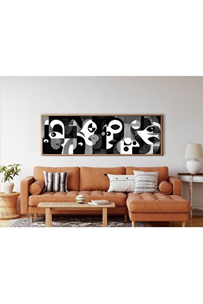 woodhomeworks Tek Parça Gerçek Ahşap Yatay Panorama Çerçeveli Tablo siyah yüzler