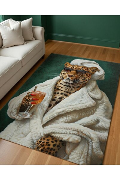 SSC Dekor Leopar Desenli Halı - Yıkanabilir Kaymaz Taban Mutfak, Salon, Oda H...