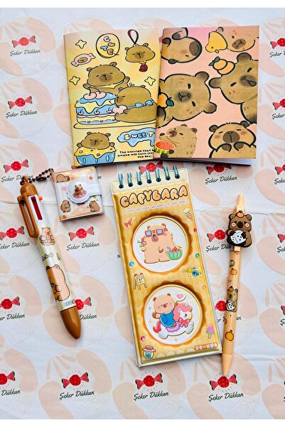 ÖZ KIRTASİYE Capybara 6 Parça Kırtasiye Seti (Stıcker Defter+Notdefteri+Tüken...