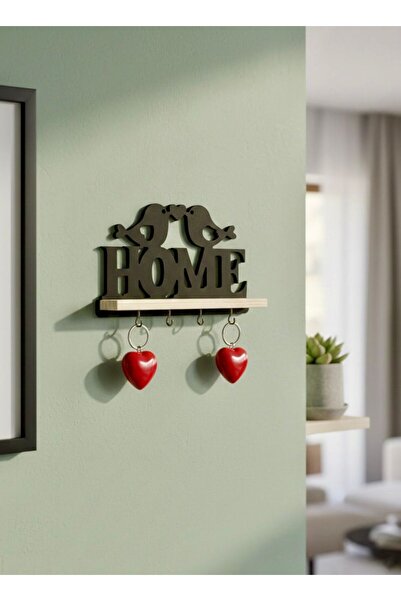 BY AHŞAP DEKOR Aşık Kuşlar Figürlü Home Yazılı Dekoratif Anahtarlık Askılığı ...