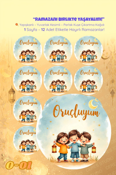 Ceres Studio Oruçluyum Sticker Seti O-1 12 Adet Etiket | Yapışkanlı, Parlak K...
