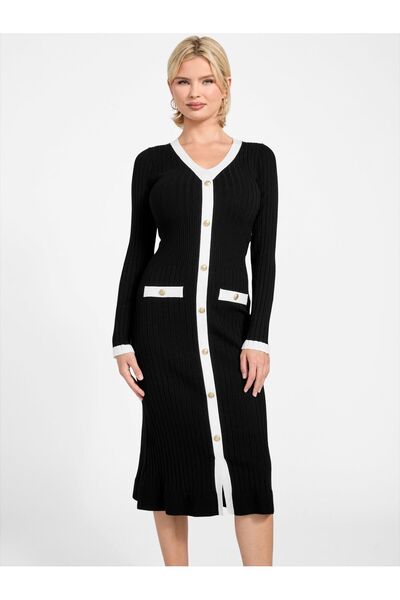 Guess فستان متوسط الطول من قماش ضلعي