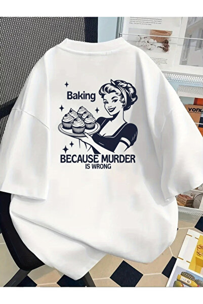 Rayan & Hoor Style تيشيرت قطني كبير الحجم مطبوع باللون الأبيض للنساء / الرجال...