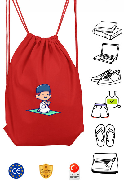 Omotasarım حقيبة ظهر رياضية حمراء للأطفال من الجنسين مع رباط للإغلاق