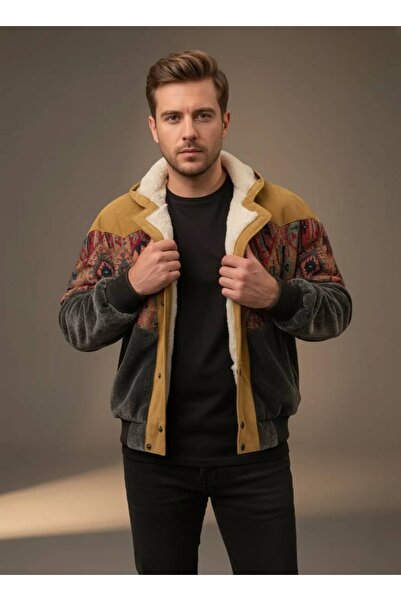 CANMODA (7830) Recien Unisex Fur Collar Vintage Aztec Jacket Oversize 90S Coa...