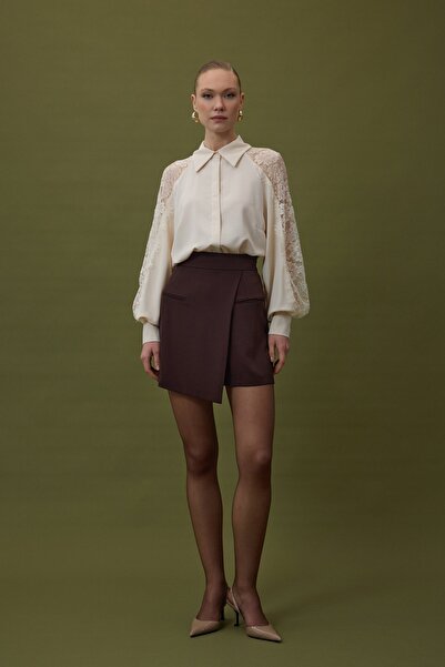 Sateen Talia Short Skirt - Brown