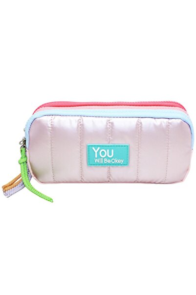 Limmy Pencil Case with Colorful Zipper, Soft Interior, Three Compartments - Pink