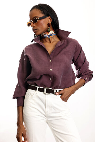 5in1Canpolat Plum Tencel Shirt 17441