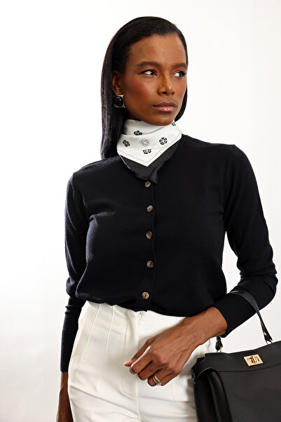 5in1Canpolat Black Wool Blend Basic Cardigan 251109