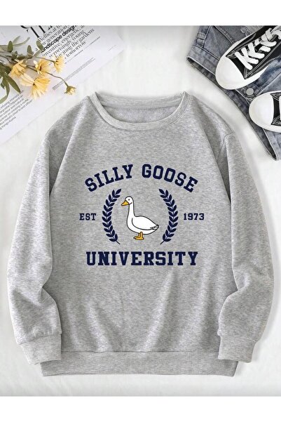 Oceanwear Silly Goose Printed Crewneck Solid Gray Sweatshirt