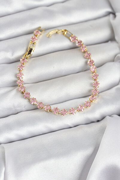 Skygo Pink Square Zircon Stone Gold Color Brass Waterway Women's Bracelet - T...