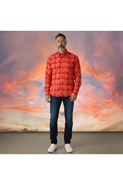 GÖMLEK GALERİSİ Men's Long Sleeve Shirt with Slim Fit Digital Printing Pattern