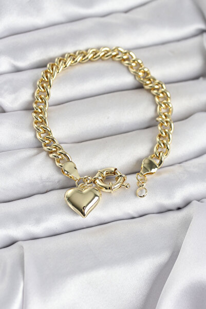 Skygo Ieg ™   Heart Detailed Gold Color Brass Women's Bracelet - Tj-Bb8328 Nv...