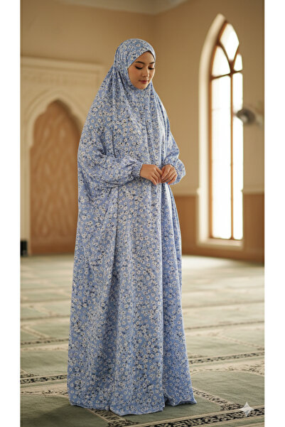 Maison Emarat Floral Printed Namazi/Islamic prayer Dress with Attached Matchi...