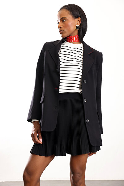 5in1Canpolat Black Blazer Jacket with Stitching Detail 03024