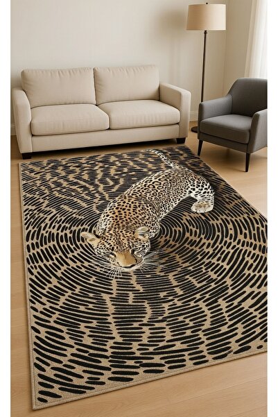 SSC Dekor Leopar Desenli Halı - Yıkanabilir Kaymaz Taban Mutfak, Salon, Oda H...