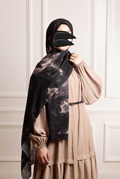 Lemaye Bulut Flora Desenli Soft Şal - Siyah