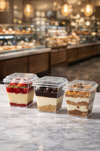 Home 100 Adet Kapaklı Magnolya Kabı 200 cc Kübik Prizma Mika Plastik Kase – T...