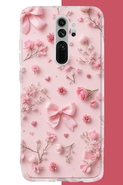 Aksesuarist Redmi Note 8 Pro Uyumlu pembe fiyonk gül.jpeg UV Baskılı Silikon ...