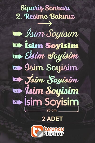 Turuncu Sticker Kişiye Özel İsim Soy İsim Sticker Etiket 20 cm – Araç – Motor...