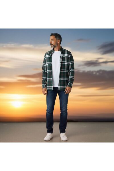 GÖMLEK GALERİSİ Slim Fit Plaid Long Sleeve Men's Sports Shirt