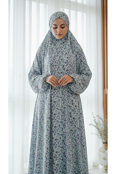 Maison Emarat Floral Printed Namazi/Islamic prayer Dress with Attached Matchi...
