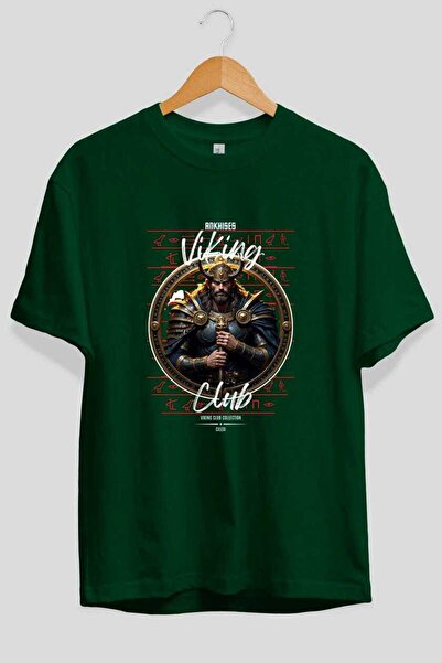 Ankhises Viking Mythology 8 μπροστινό τυπωμένο πράσινο μπλουζάκι Oversize Ανδ...