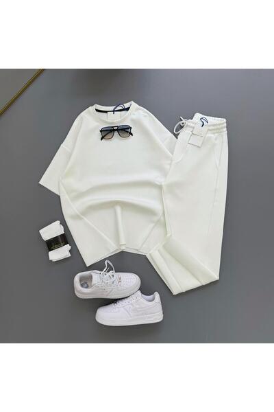 Baycombine35 Scuba/Diver Fabric Asymmetrical Cut Tshirt-Sweatpants 2-Piece Set