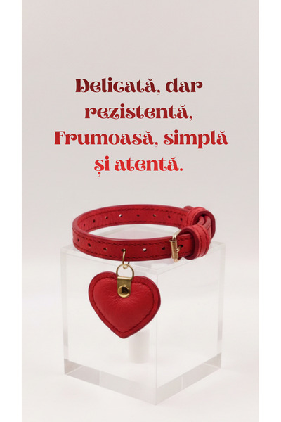 OEM Genuine Leather cat leash (collar) with heart 4x4 cm – 28.5 cm