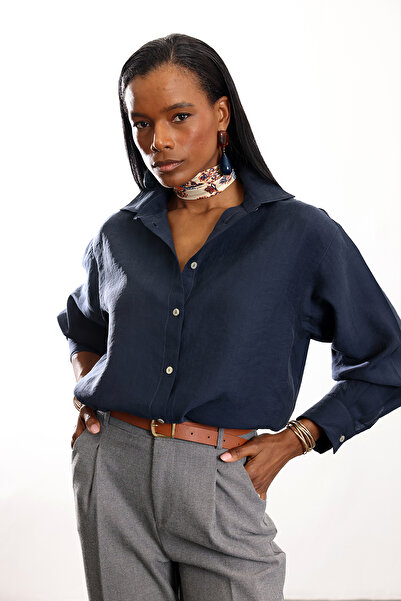 5in1Canpolat Navy Blue Tencel Shirt 17441