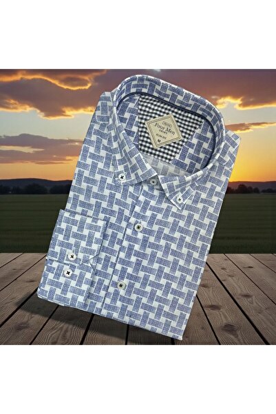 GÖMLEK GALERİSİ Slim Fit Digital Print Patterned Long Sleeve Men's Sports Shirt