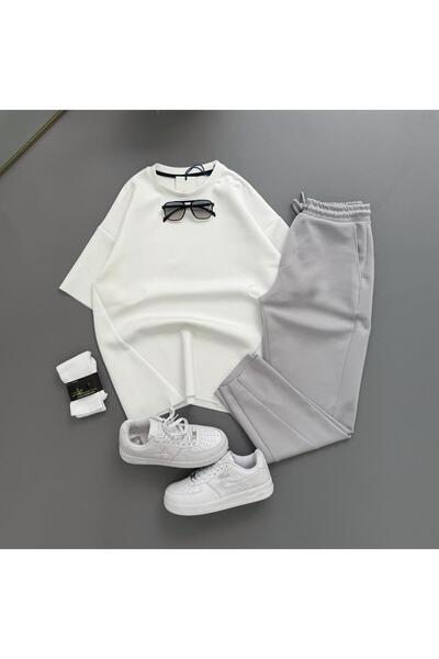 Baycombine35 Scuba/Diver Fabric Asymmetrical Cut Tshirt-Sweatpants 2-Piece Set