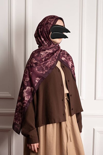 Lemaye Amber Buğusu Desenli Soft Şal - Mürdüm