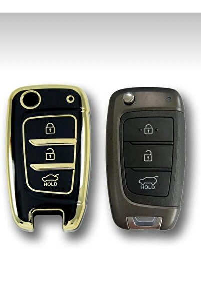 ÖZEN KEYS غطاء حماية لمفتاح السيارة هيونداي 17 كونا I30 سوتالي أسود ذهبي