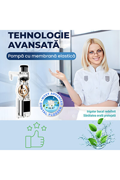 LUVLU Irigator Oral Tip Dus Bucal Ultra Portabil, 4 Capete, 5 Moduri, 1600 Pulsatii/min, Rezervor 200ml