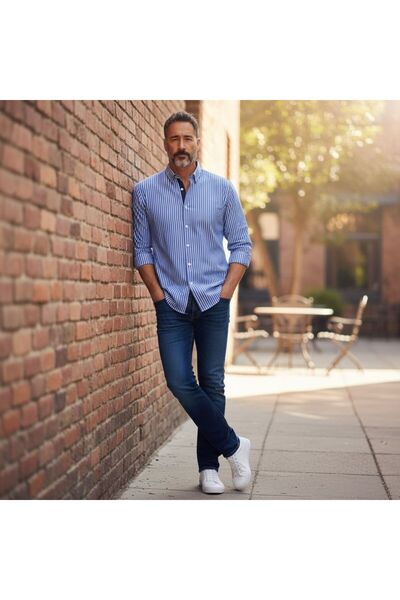 GÖMLEK GALERİSİ Slim Fit Striped Long Sleeve Men's Shirt