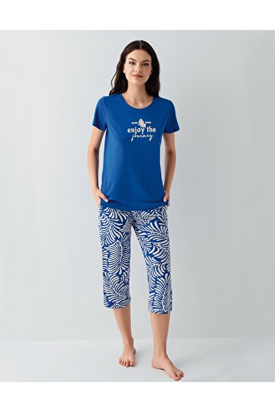 Arnetta Women's Modal/Cotton Saks Blue/Stone Color Short Sleeve Capri Pajamas...