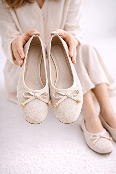 Slipcat Women's Stoned Tasseled Stone Detailed Ballerina Casual Shoes