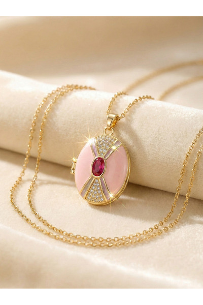Bluw Jewelry قلادة بتصميم كلاسيكي من حجر الزركون - رويال ماجنتا هيريتاج