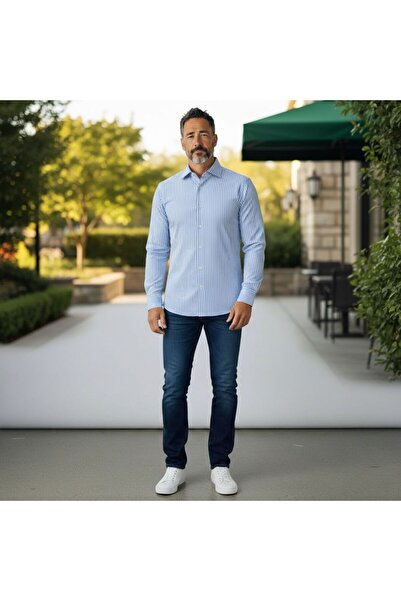 GÖMLEK GALERİSİ Slim Fit Striped Long Sleeve Men's Shirt