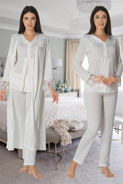 SS HOME CONCEPT Effortt 2424 Long Lace Maternity Pajamas with Dressing Gown