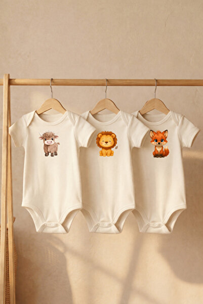 LilJoy 100% Cotton Cute Animal Printed Baby Bodysuit Set Baby Bodysuit Set of 3